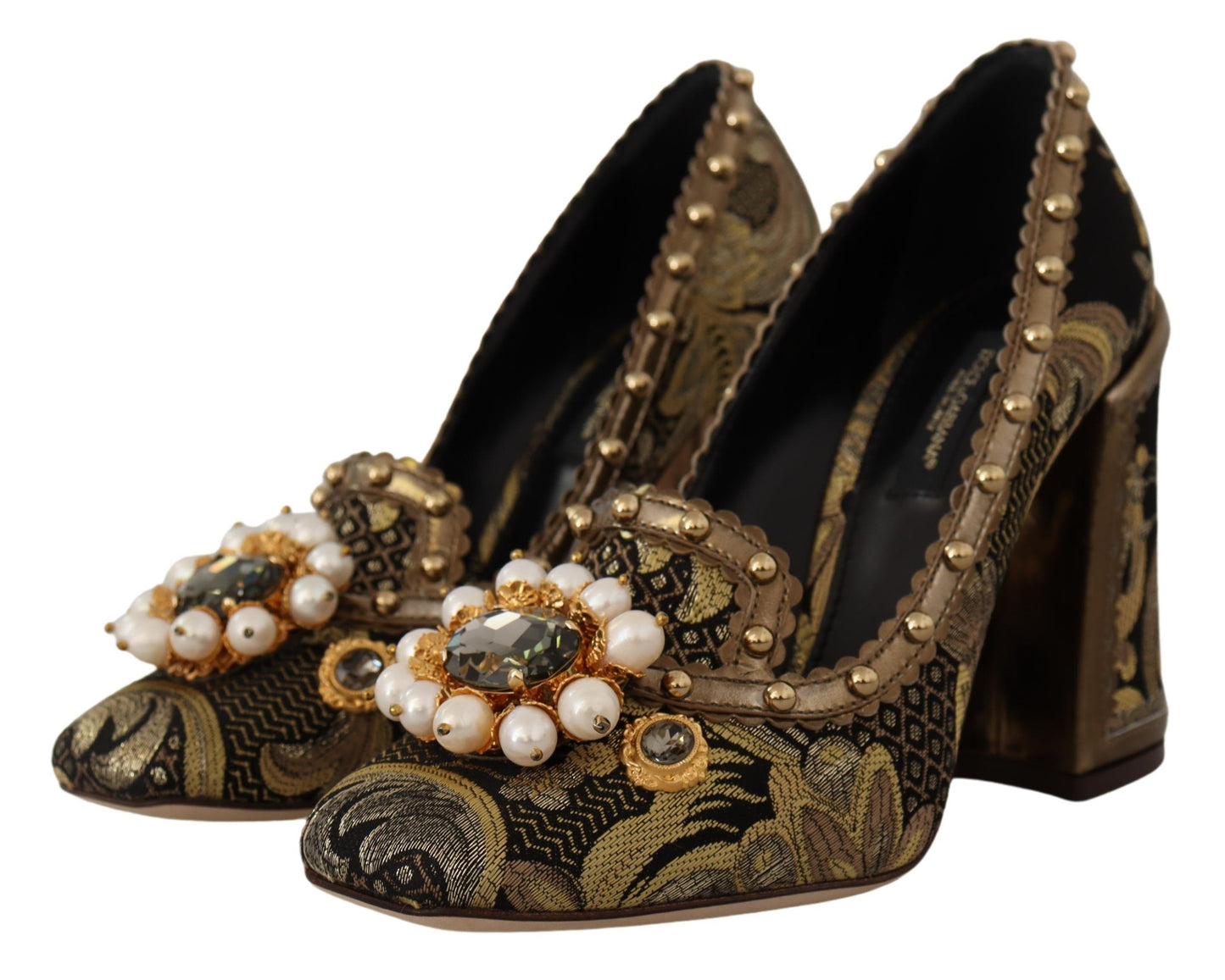 Dolce & Gabbana – Pumps aus Brokat mit quadratischer Zehenpartie und goldenem Kristall
