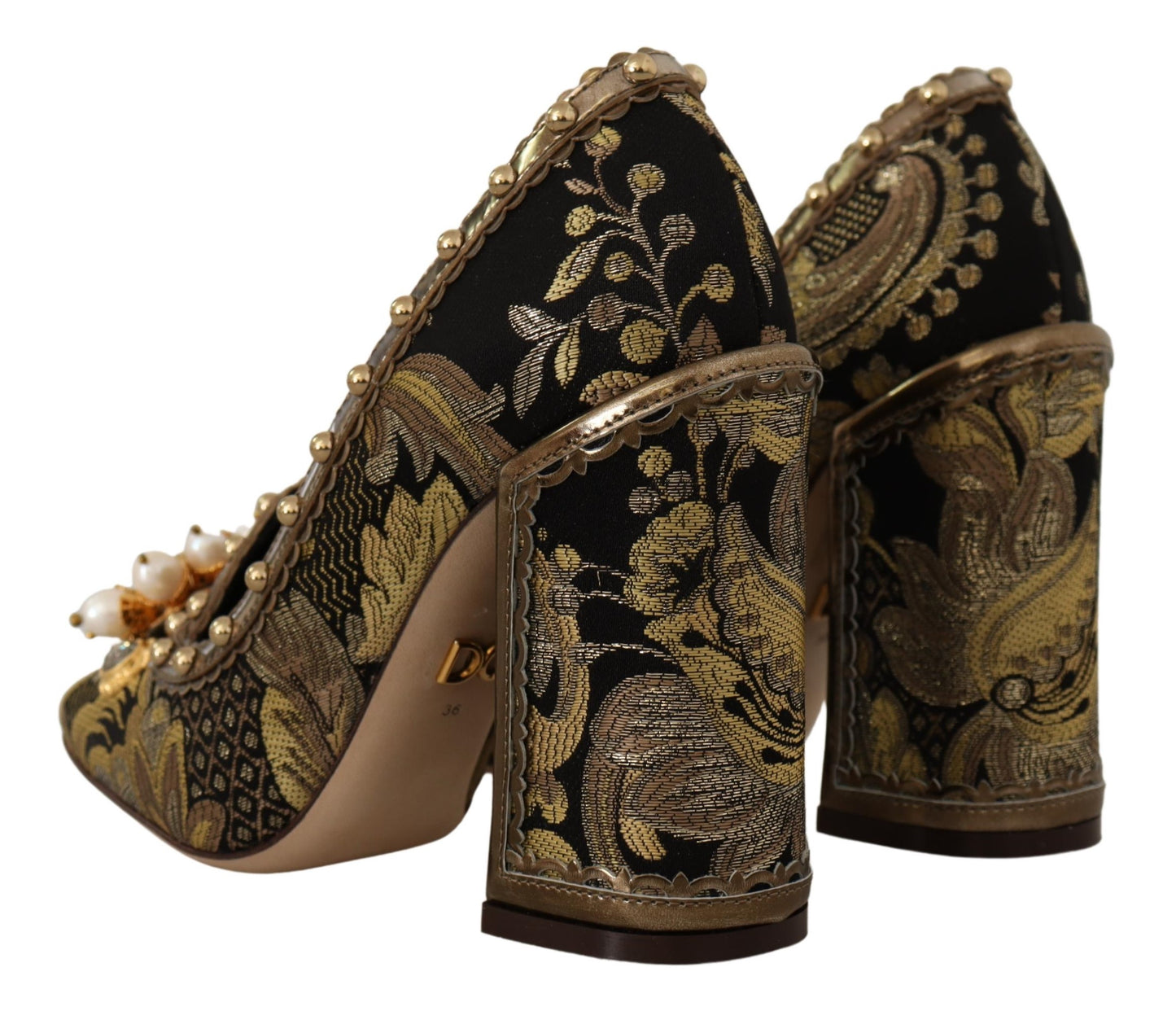 Dolce & Gabbana – Pumps aus Brokat mit quadratischer Zehenpartie und goldenem Kristall