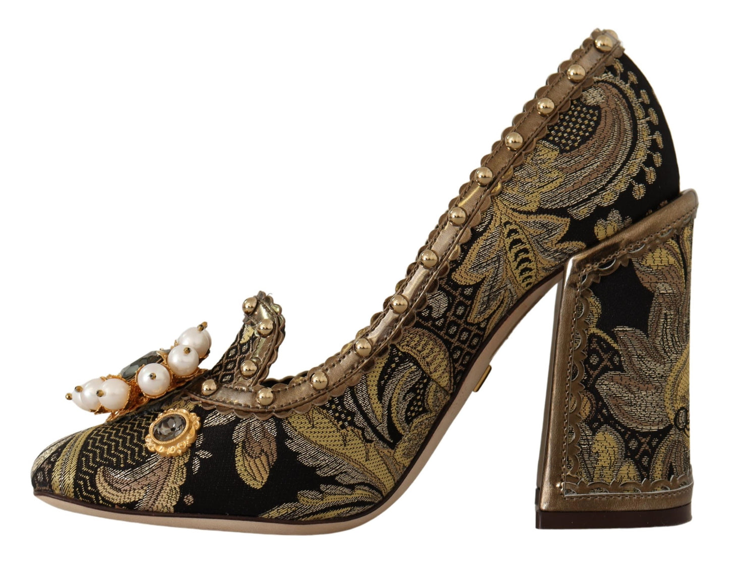 Dolce & Gabbana – Pumps aus Brokat mit quadratischer Zehenpartie und goldenem Kristall