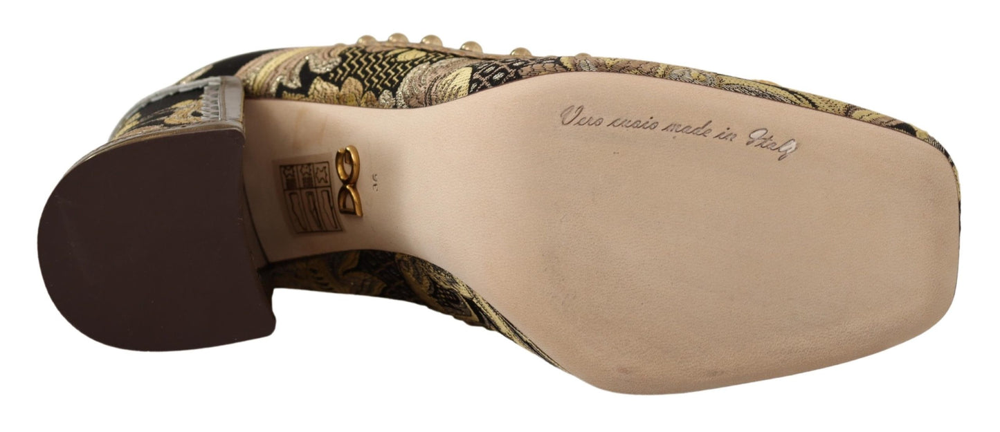 Dolce & Gabbana – Pumps aus Brokat mit quadratischer Zehenpartie und goldenem Kristall