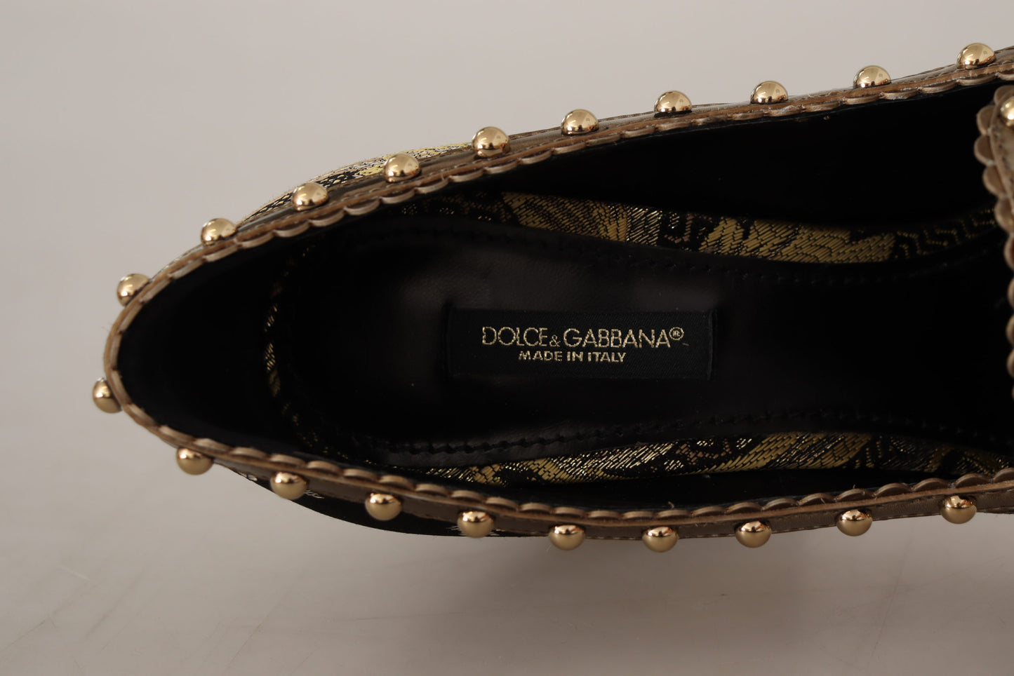 Dolce & Gabbana – Pumps aus Brokat mit quadratischer Zehenpartie und goldenem Kristall