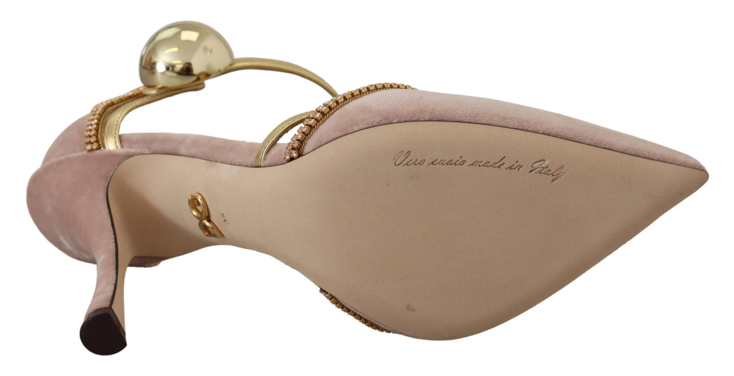 Dolce & Gabbana Pink Crystal T-Riemen Heels Pumps Schuhe