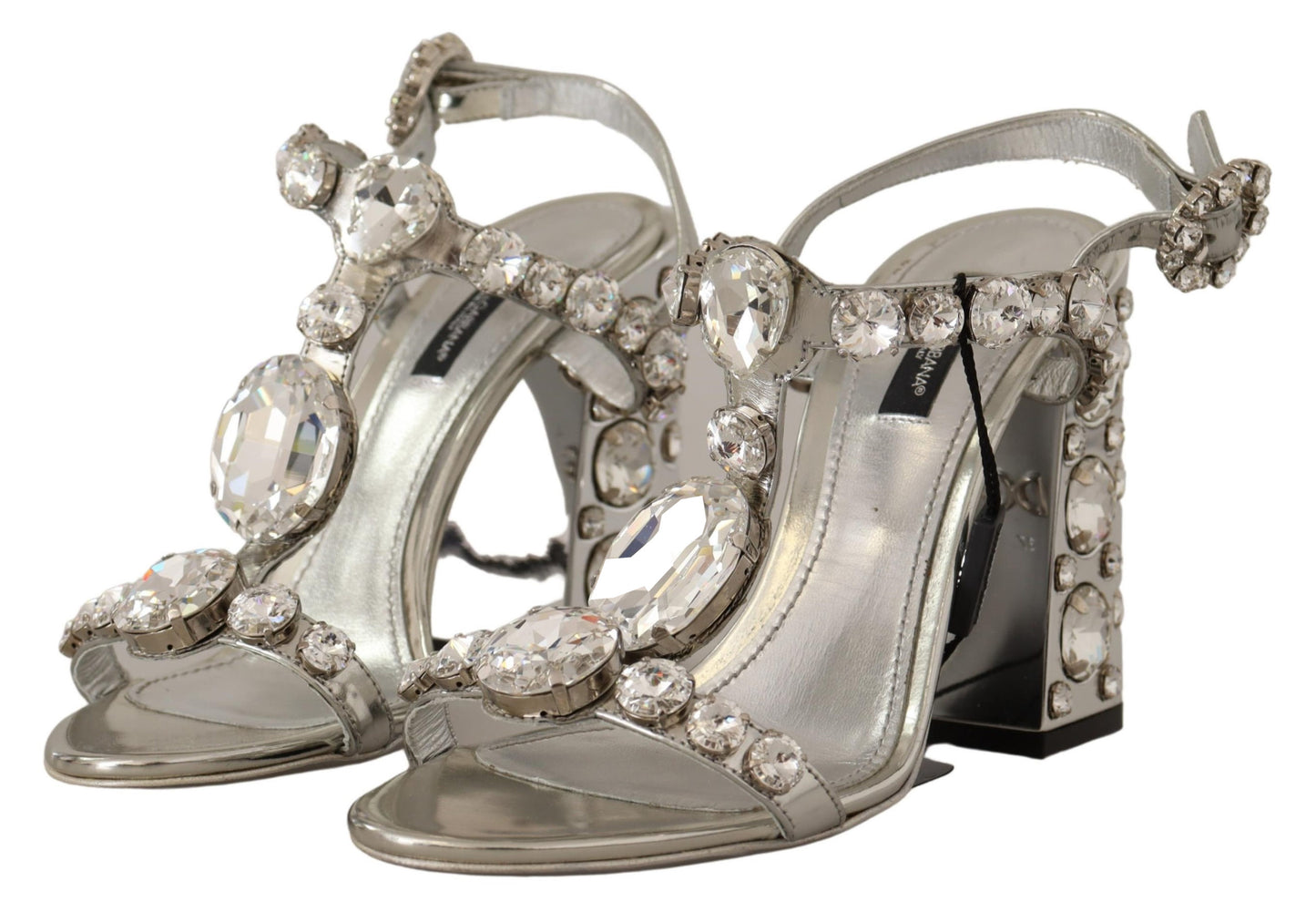 Dolce & Gabbana – High Heel-Sandalen mit Riemenschnalle und silbernen Kristallen