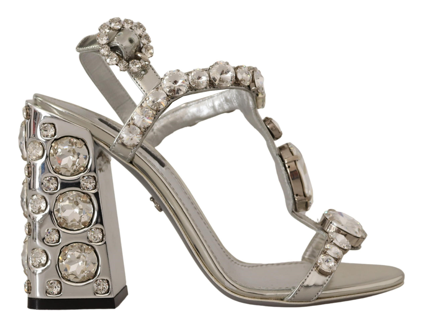 Dolce & Gabbana – High Heel-Sandalen mit Riemenschnalle und silbernen Kristallen