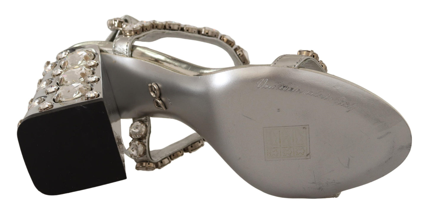 Dolce & Gabbana – High Heel-Sandalen mit Riemenschnalle und silbernen Kristallen