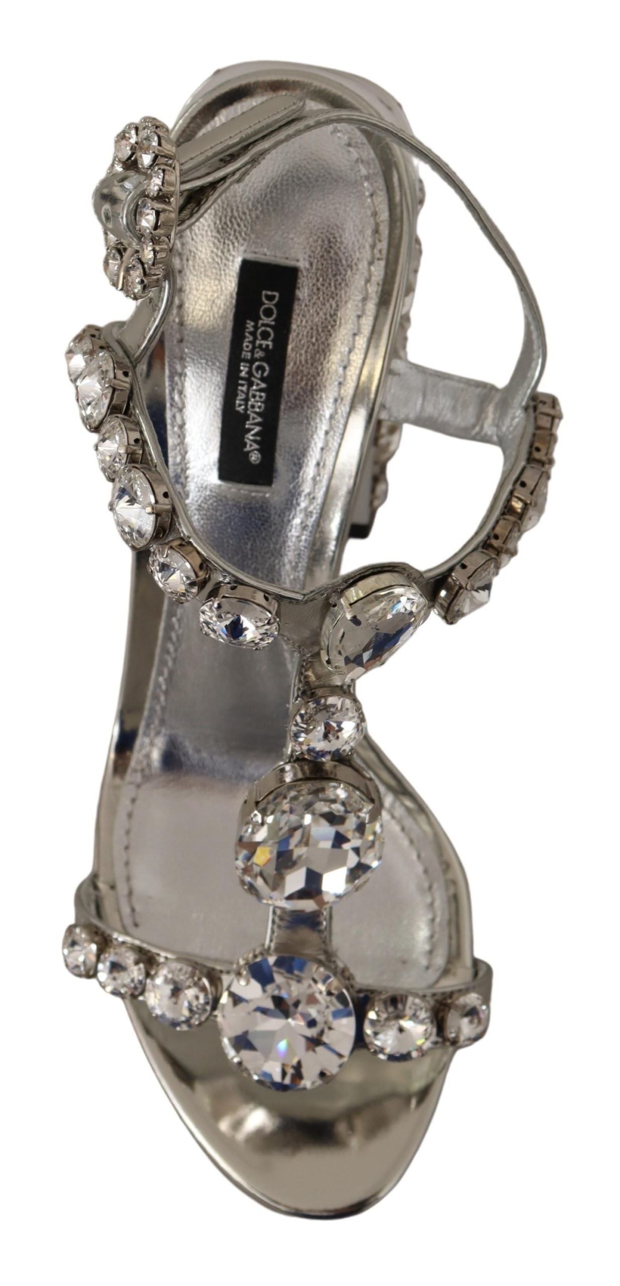 Dolce & Gabbana – High Heel-Sandalen mit Riemenschnalle und silbernen Kristallen