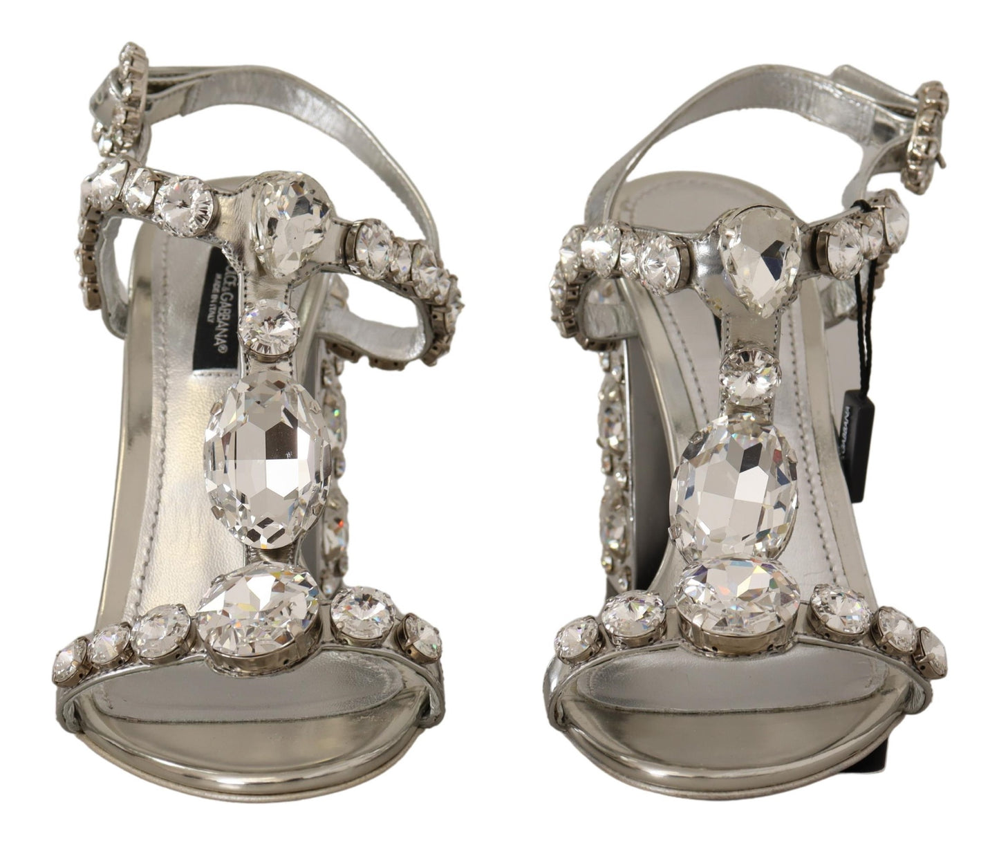 Dolce & Gabbana – High Heel-Sandalen mit Riemenschnalle und silbernen Kristallen