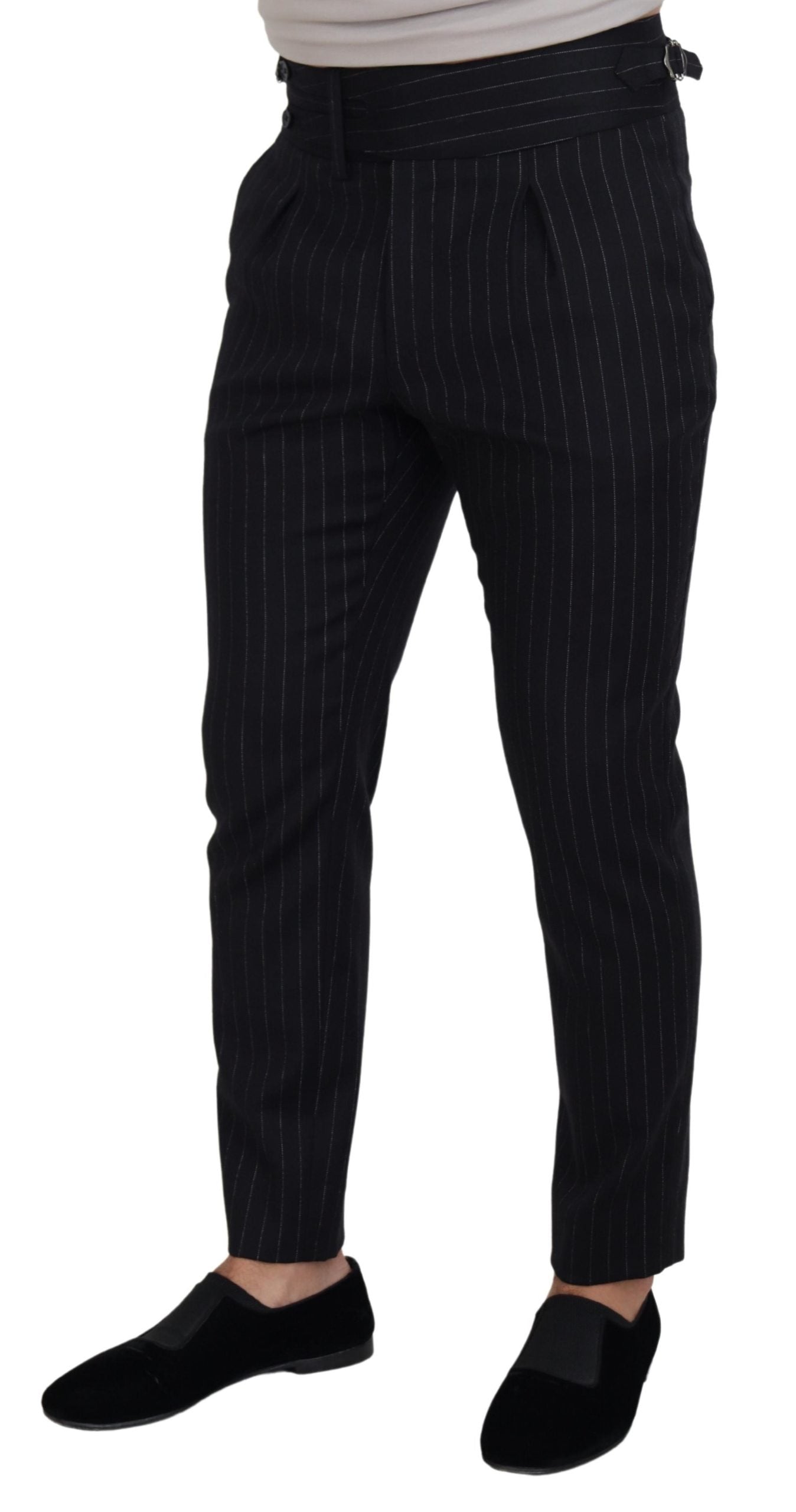 Dolce & Gabbana – Schwarze Chinohose aus Wolle mit Streifen