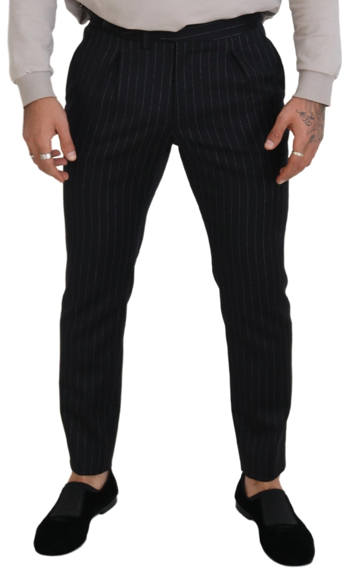 Dolce & Gabbana – Schwarze Chinohose aus Wolle mit Streifen