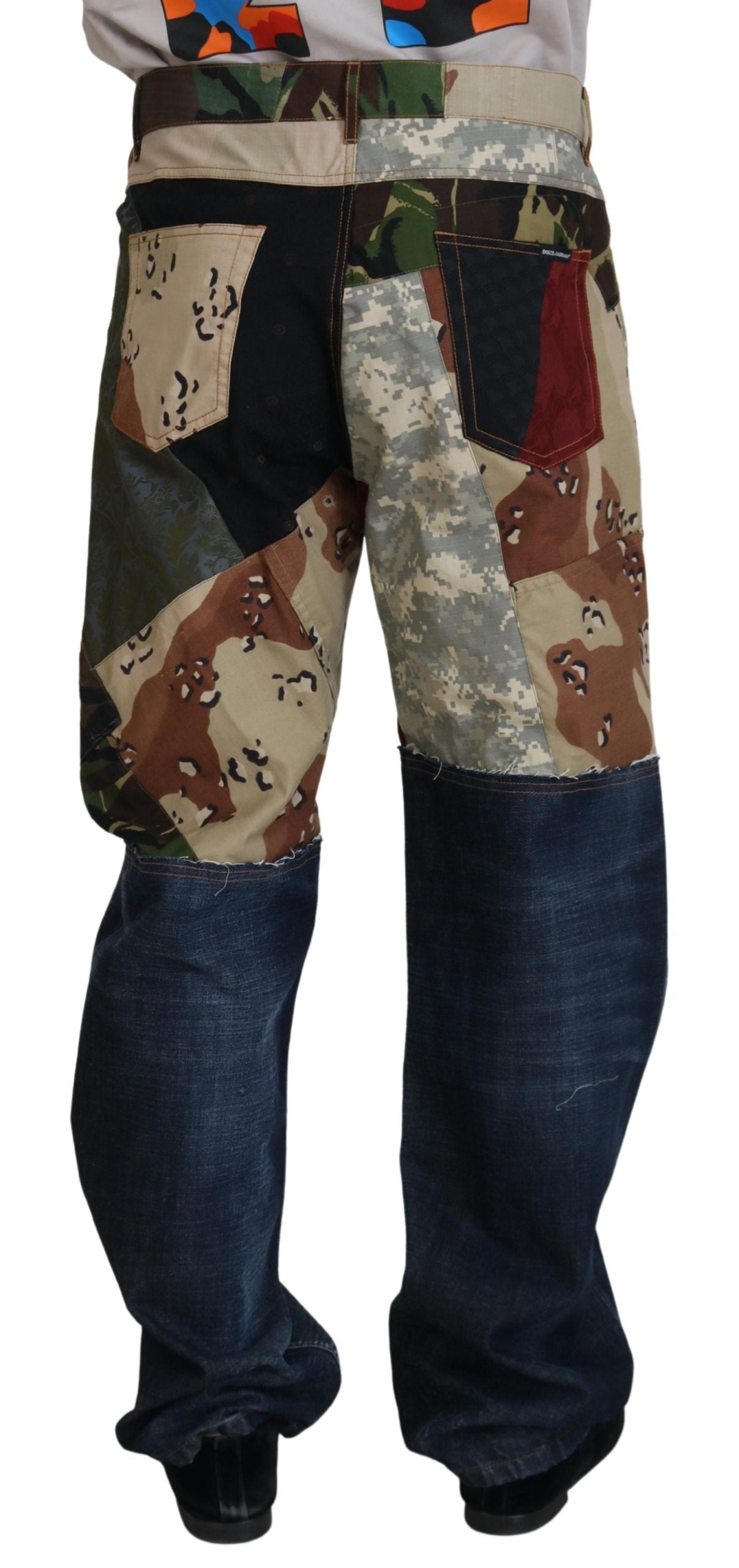 Dolce & Gabbana Mehrfarbige Herren-Jeans aus Seiden-Patchwork