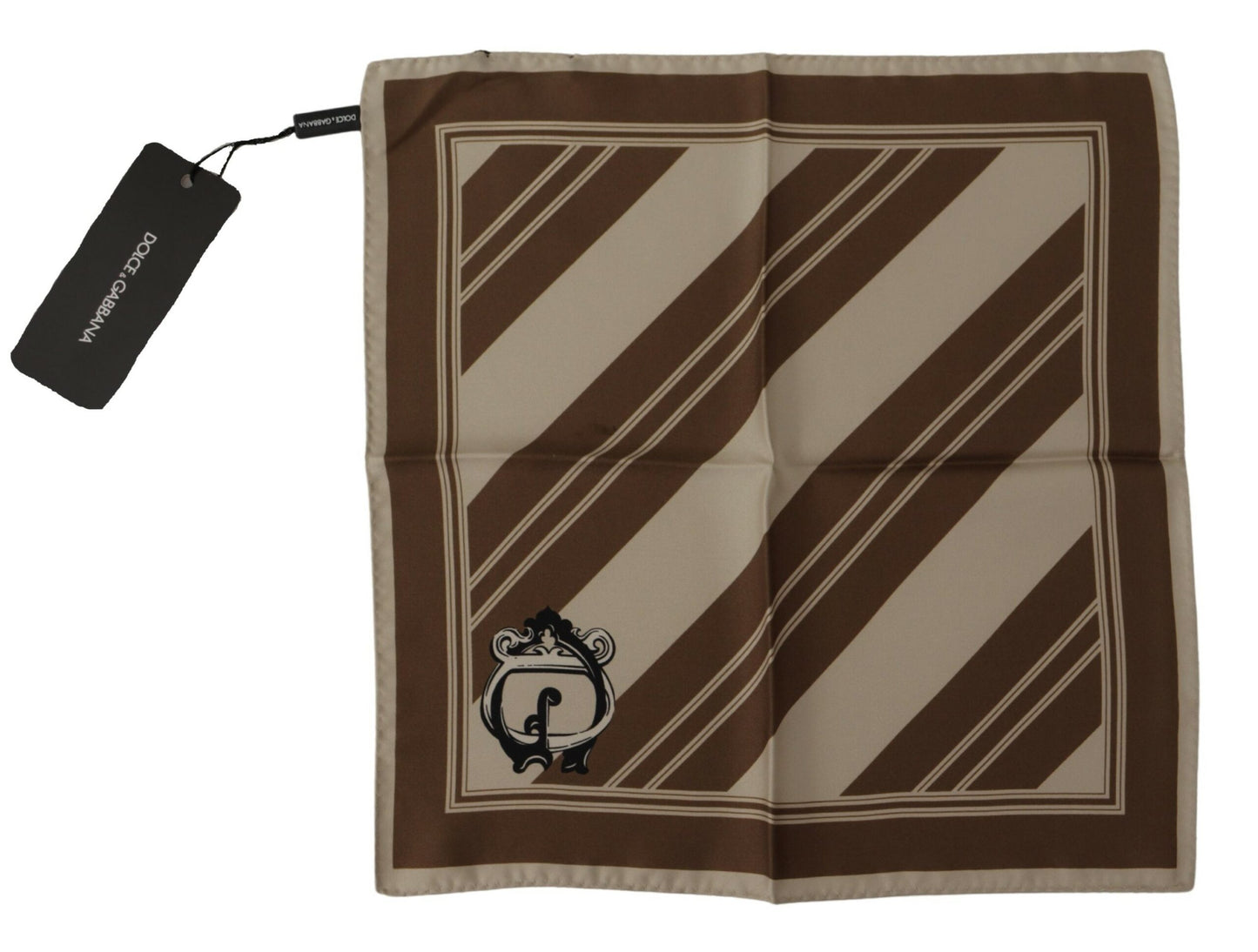 Dolce & Gabbana Braun gestreiftes DG-Logo Quadratisches Herren-Taschentuch