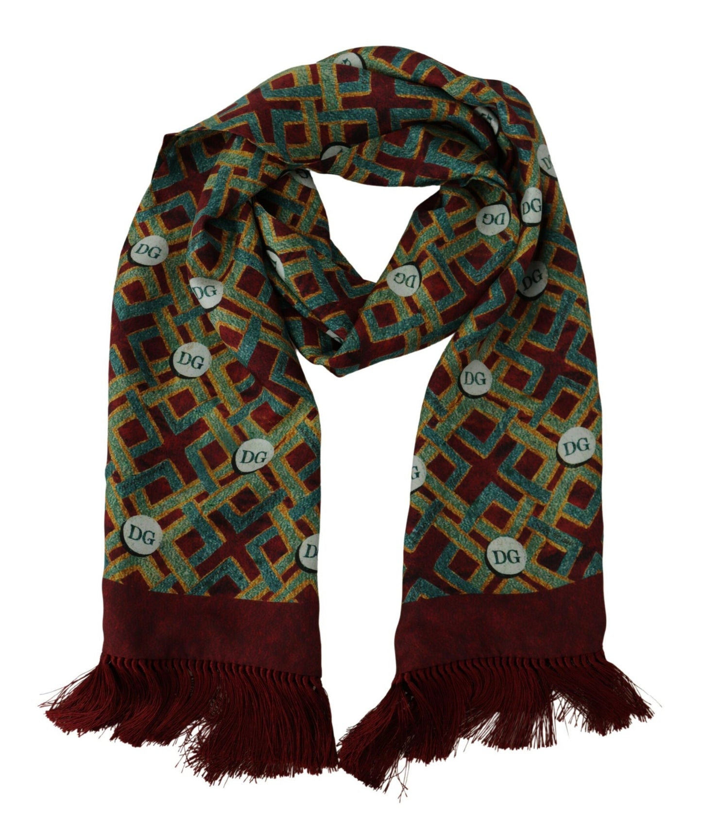 Dolce & Gabbana – Mehrfarbiger Schal mit DG-Logo, warmer Halswickelschal mit Fransen
