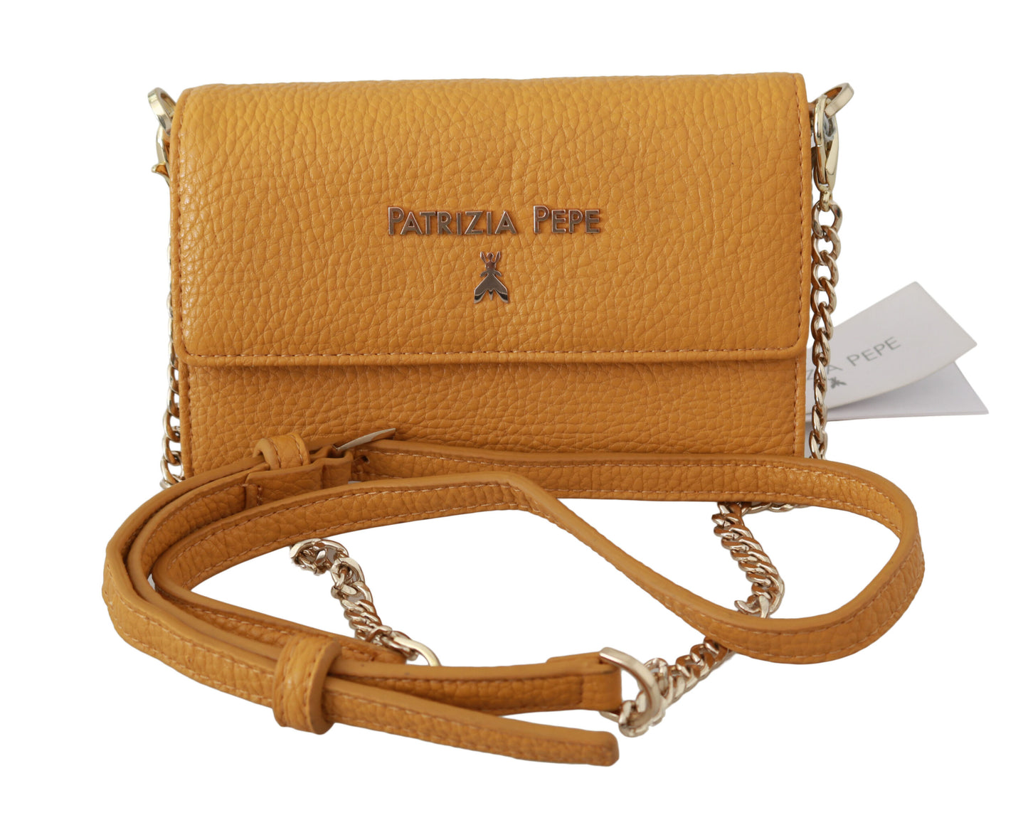 Patrizia Pepe – Schultertasche aus Leder mit gelbem Logo