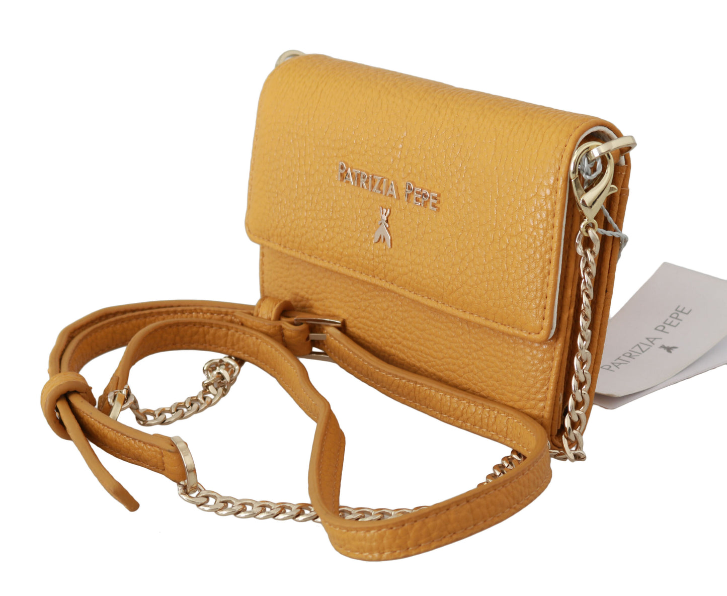 Patrizia Pepe – Schultertasche aus Leder mit gelbem Logo