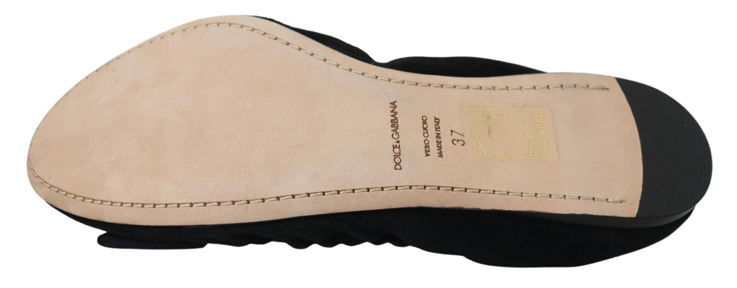 Dolce & Gabbana – Flache Slipper-Ballerinas aus schwarzem Wildleder