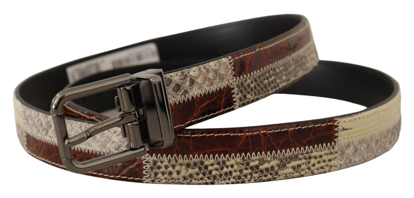 Dolce & Gabbana – Mehrfarbiger Patchwork-Metallgürtel aus exotischem Leder