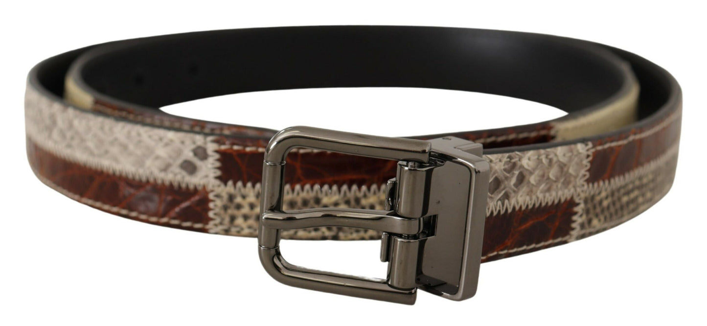 Dolce & Gabbana – Mehrfarbiger Patchwork-Metallgürtel aus exotischem Leder