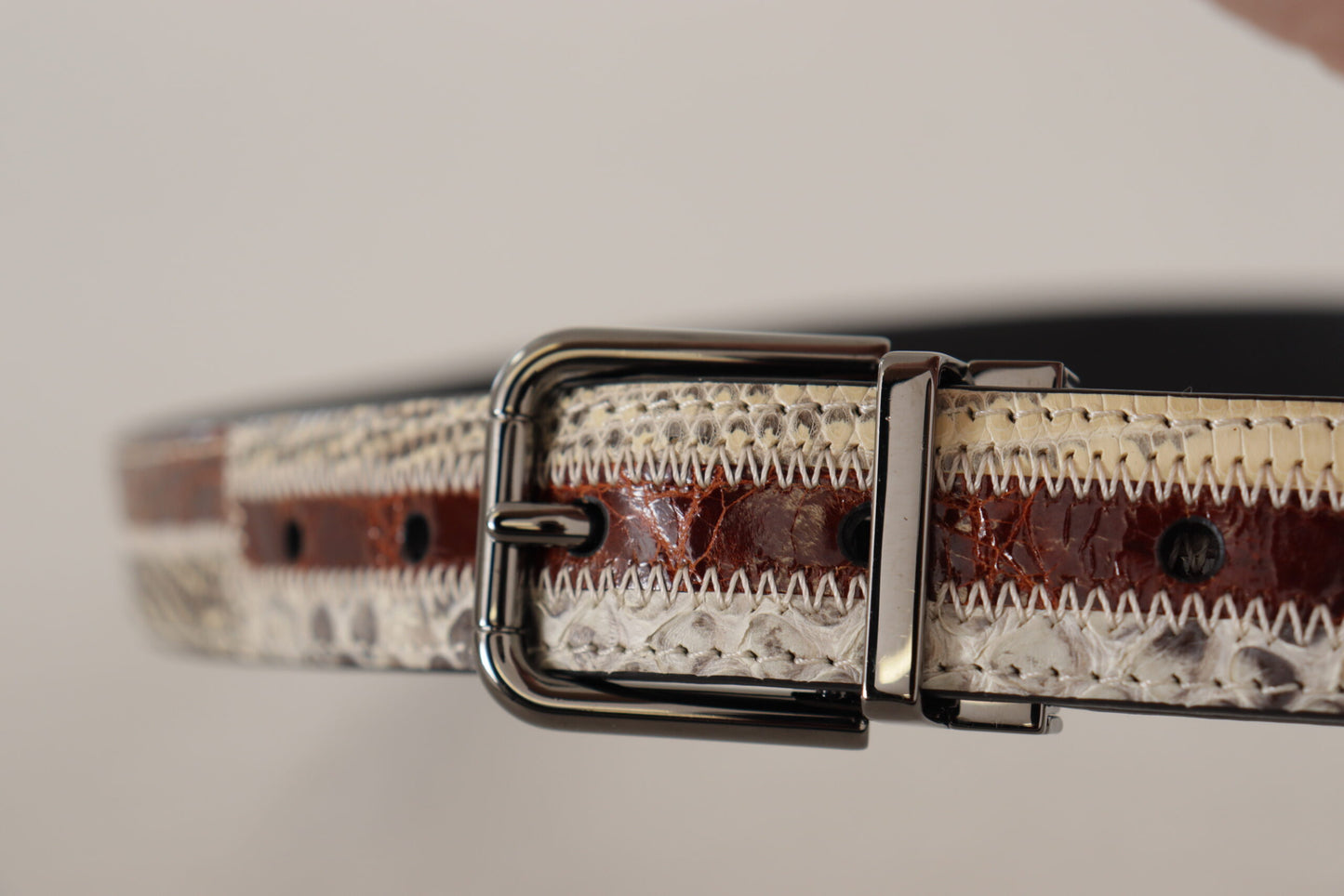 Dolce & Gabbana – Mehrfarbiger Patchwork-Metallgürtel aus exotischem Leder