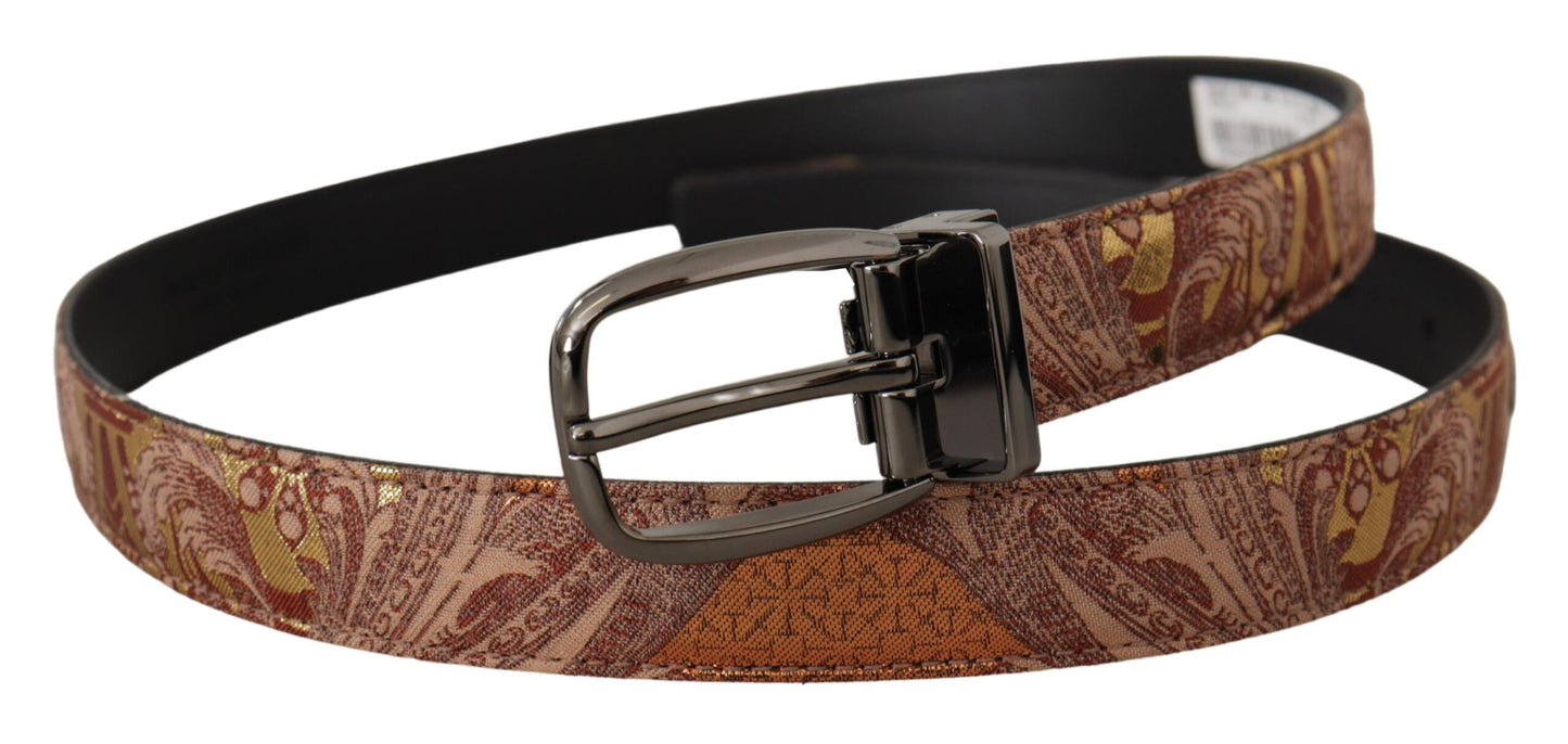 Dolce & Gabbana – Mehrfarbiger Gürtel aus geprägtem Leder mit schwarzer Metallschnalle