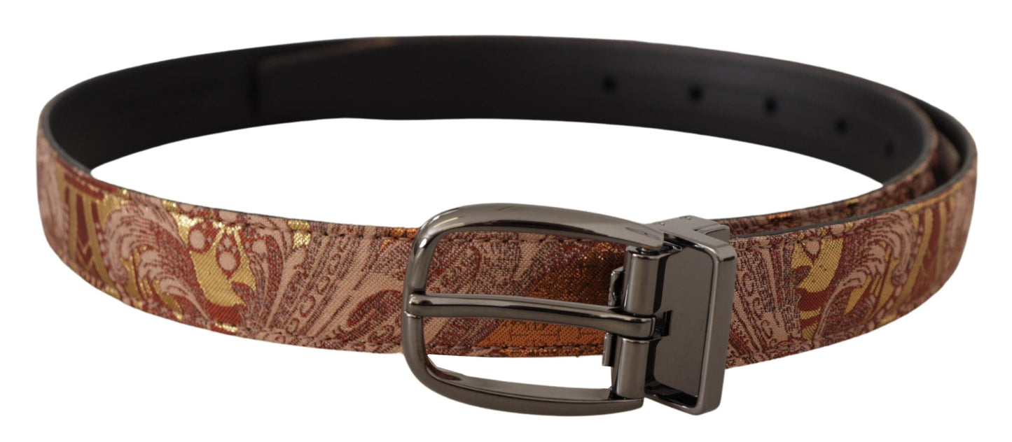 Dolce & Gabbana – Mehrfarbiger Gürtel aus geprägtem Leder mit schwarzer Metallschnalle