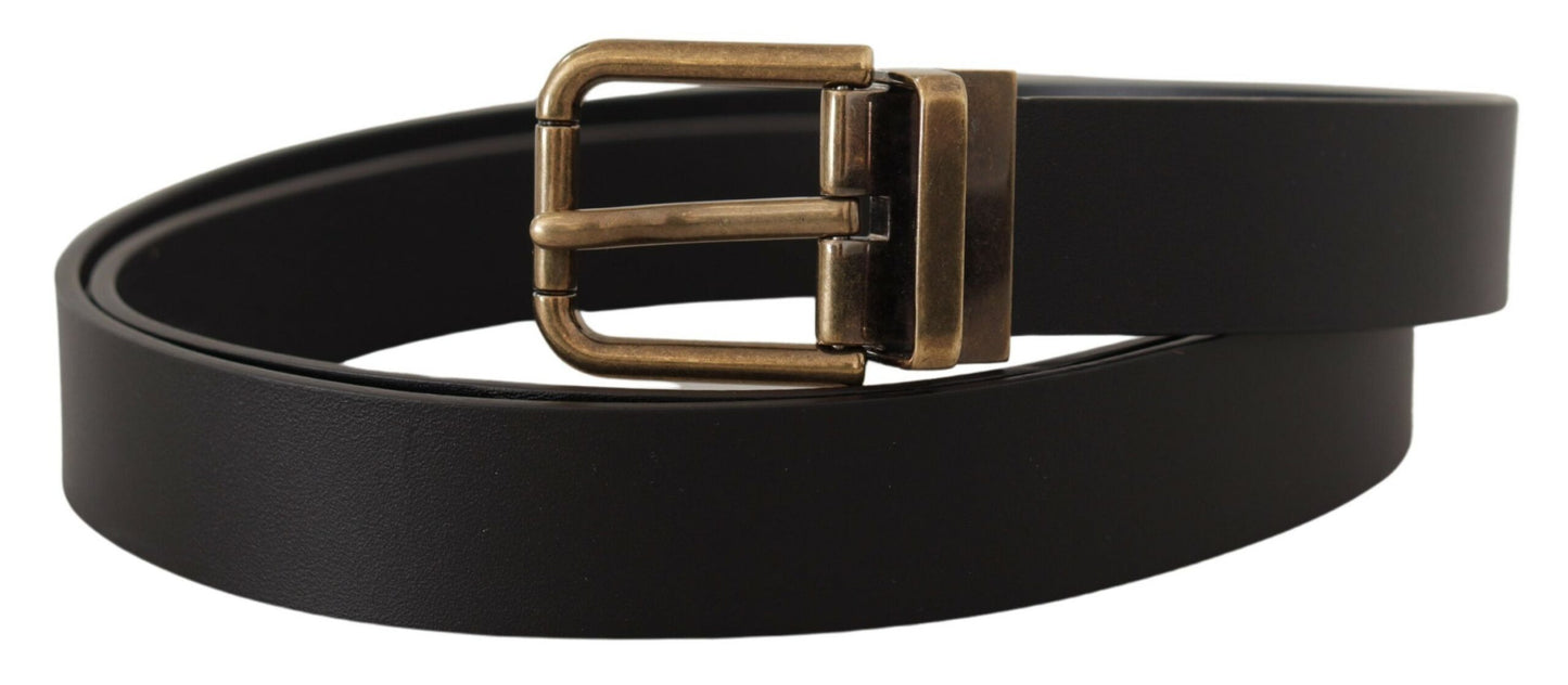 Dolce & Gabbana – Schwarzer Ledergürtel mit Messing-Metall-Schnalle