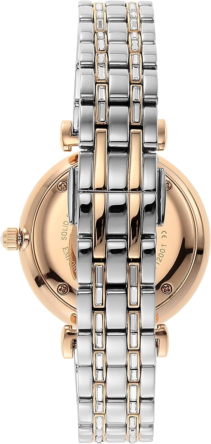 Emporio Armani – Elegante zweifarbige Armbanduhr mit Kristallpavé