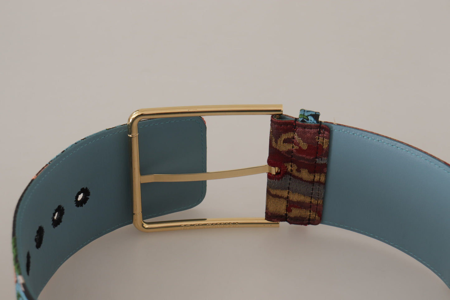 Dolce & Gabbana – Mehrfarbiger Gürtel aus besticktem Leder mit goldener Metallschnalle