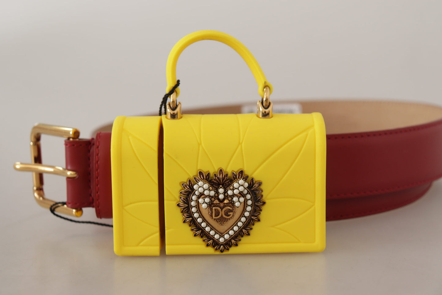 Dolce & Gabbana – Roter Ledergürtel „Devotion“ mit gelber Herzschnalle