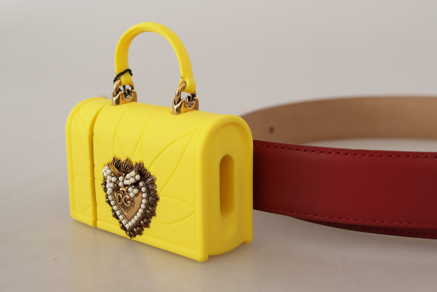 Dolce & Gabbana – Roter Ledergürtel „Devotion“ mit gelber Herzschnalle