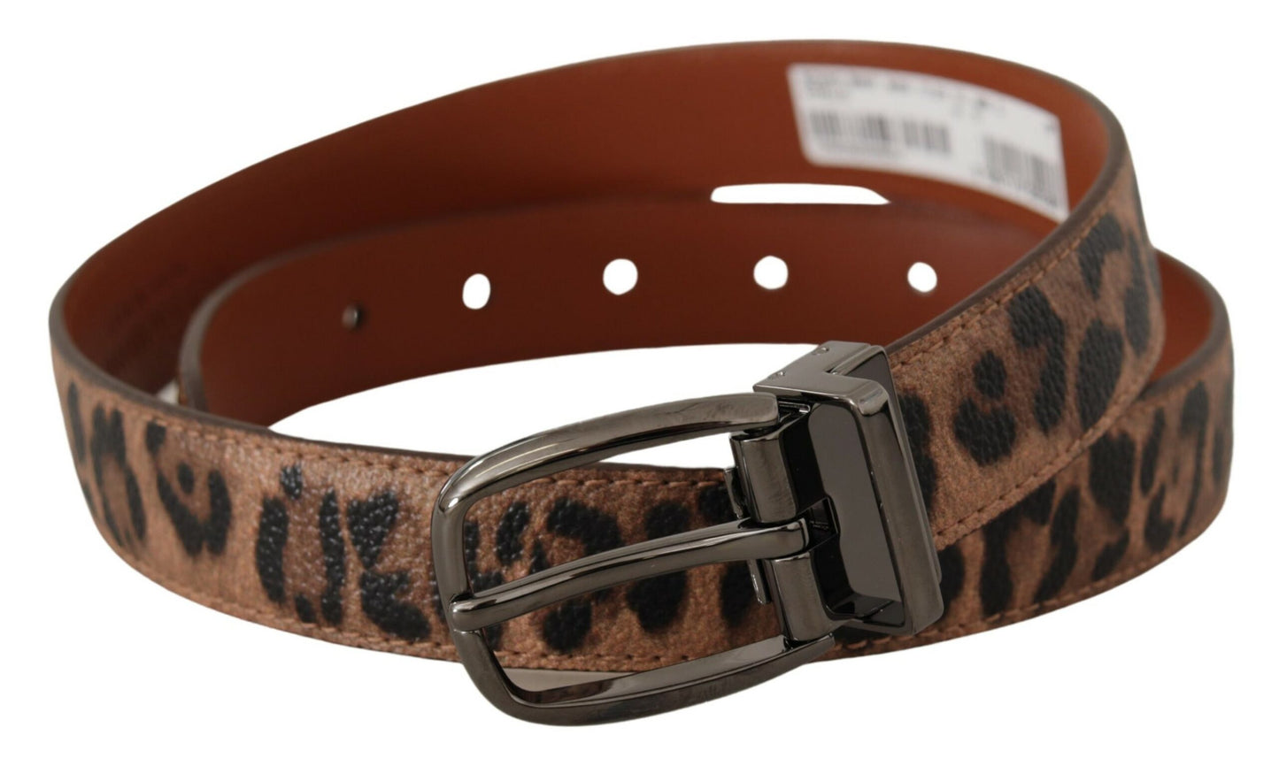 Dolce & Gabbana – Brauner Ledergürtel mit Leopardenprägung und Schnalle