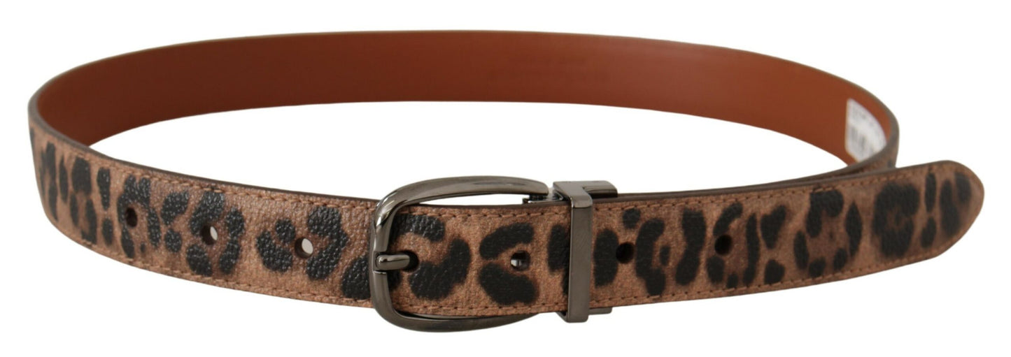 Dolce & Gabbana – Brauner Ledergürtel mit Leopardenprägung und Schnalle