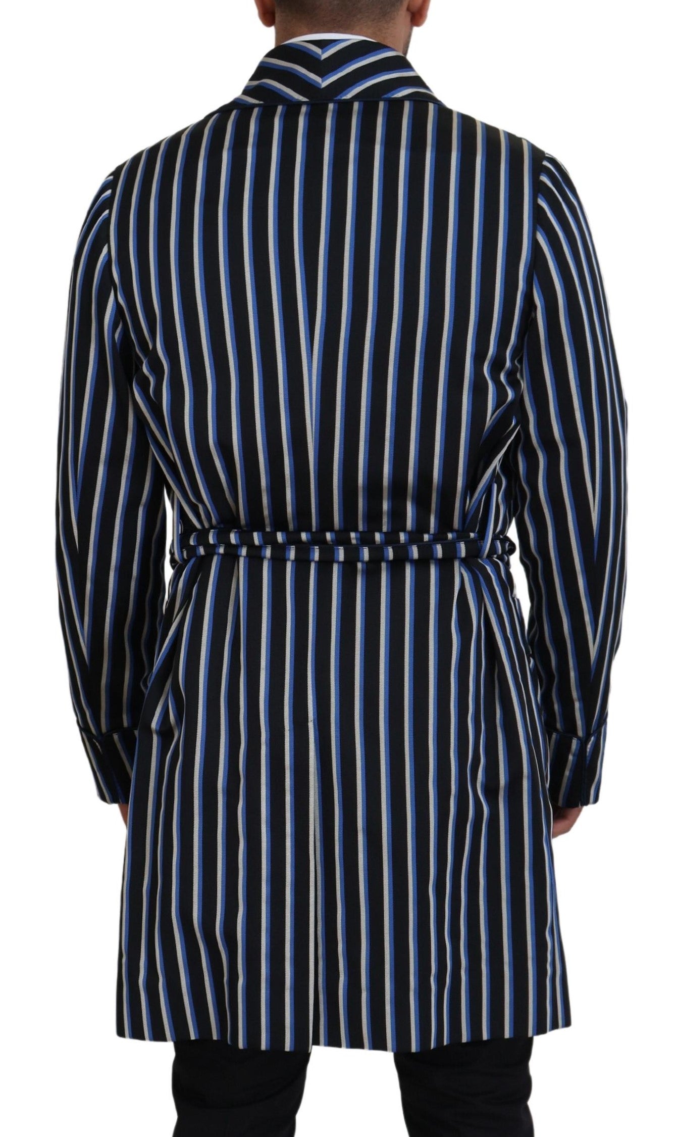 Dolce & Gabbana – Schwarz-blauer Morgenmantel mit Martini-Futter und Print