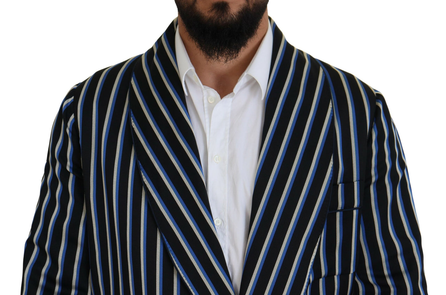 Dolce & Gabbana – Schwarz-blauer Morgenmantel mit Martini-Futter und Print
