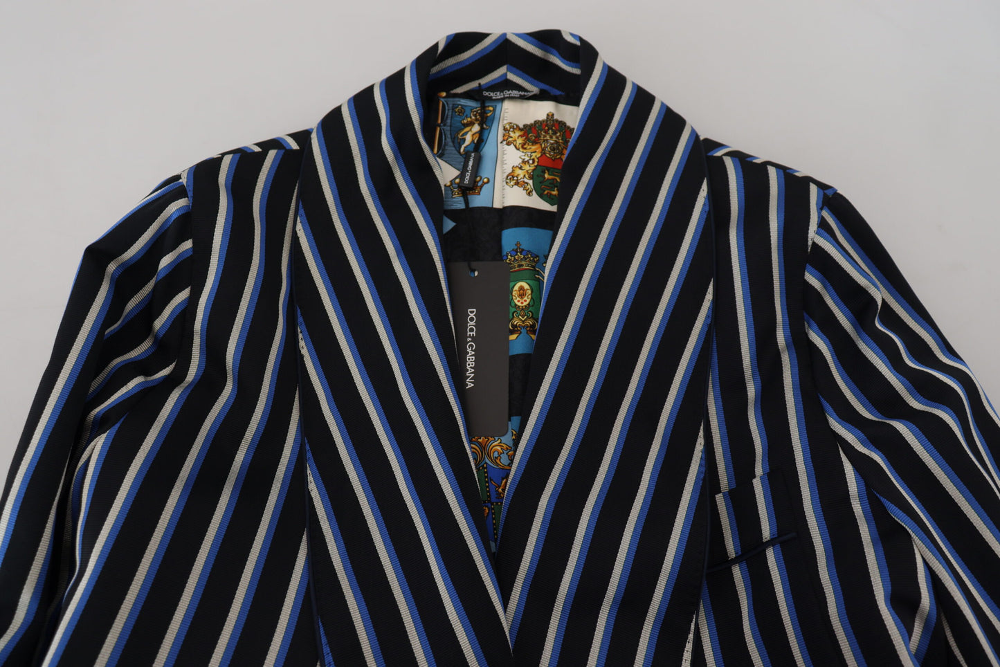 Dolce & Gabbana – Schwarz-blauer Morgenmantel mit Martini-Futter und Print