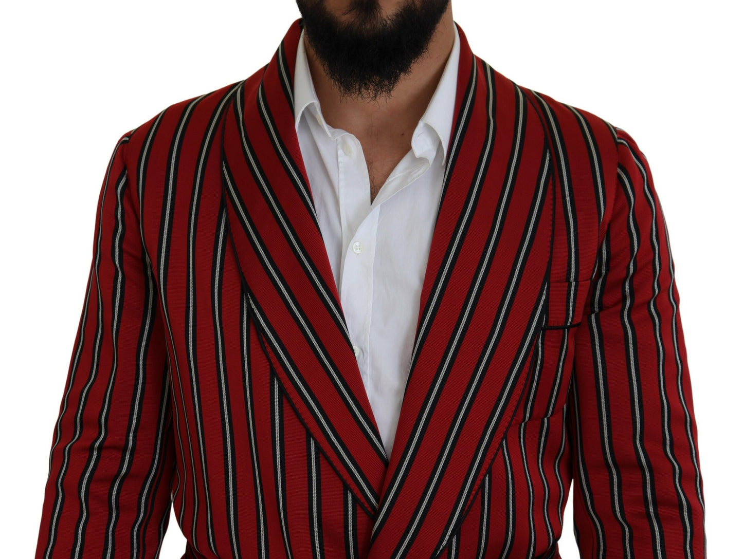 Dolce & Gabbana – Rot gestreifter Morgenmantel mit Martini-Print