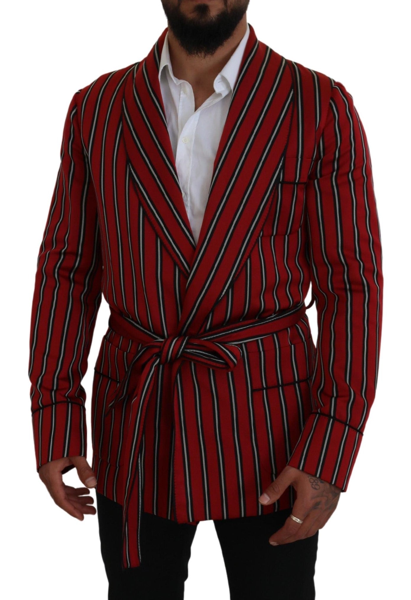Dolce & Gabbana – Rot gestreifter Morgenmantel mit Martini-Print