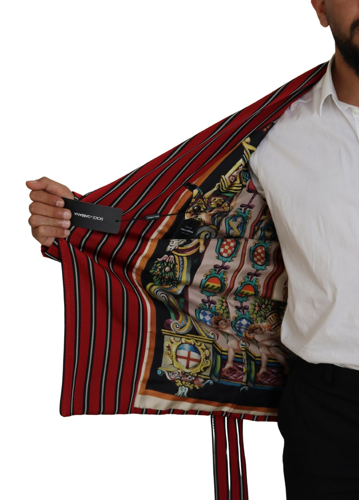 Dolce & Gabbana – Rot gestreifter Morgenmantel mit Martini-Print