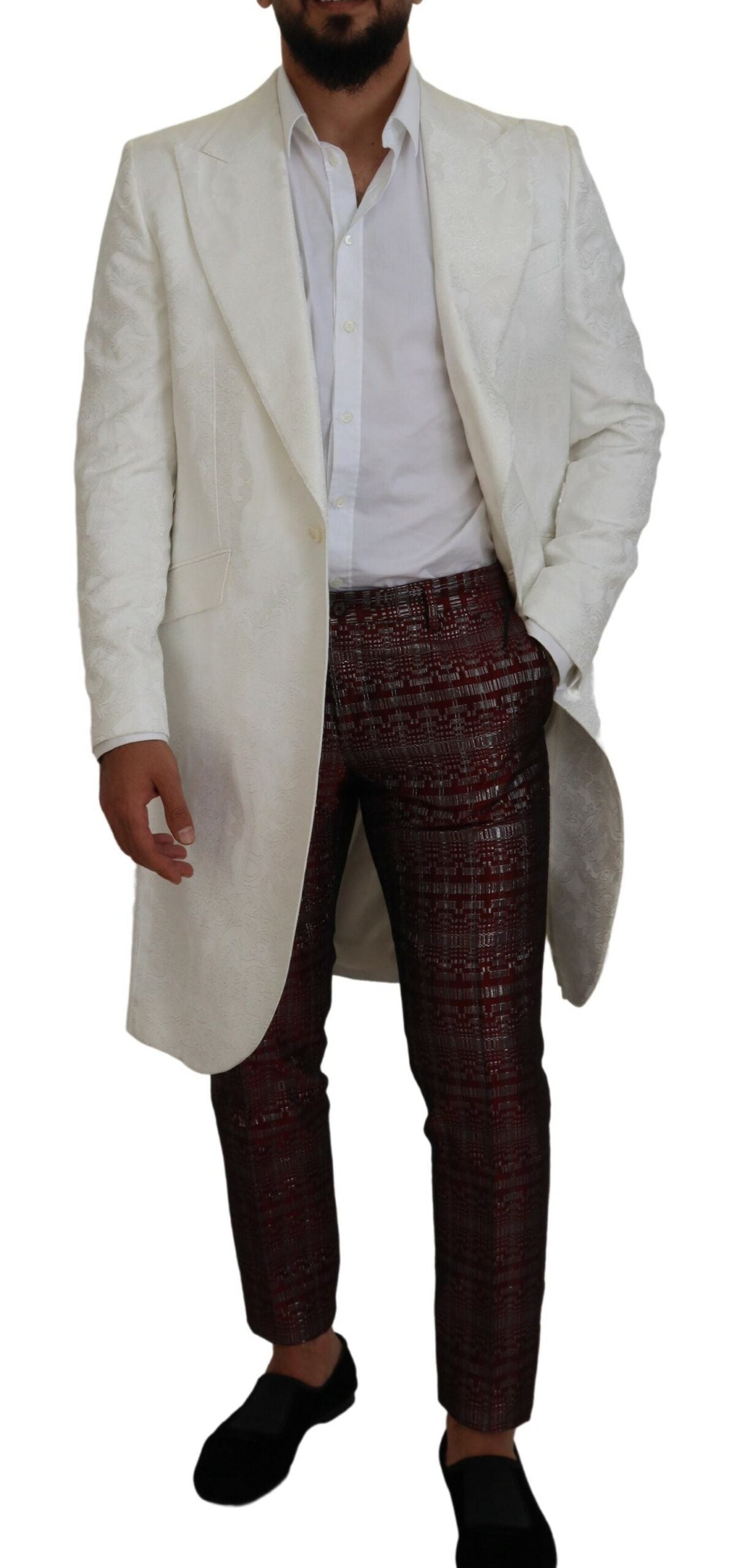 Dolce & Gabbana – Trenchcoatjacke aus weißem Brokat mit Blumenmuster