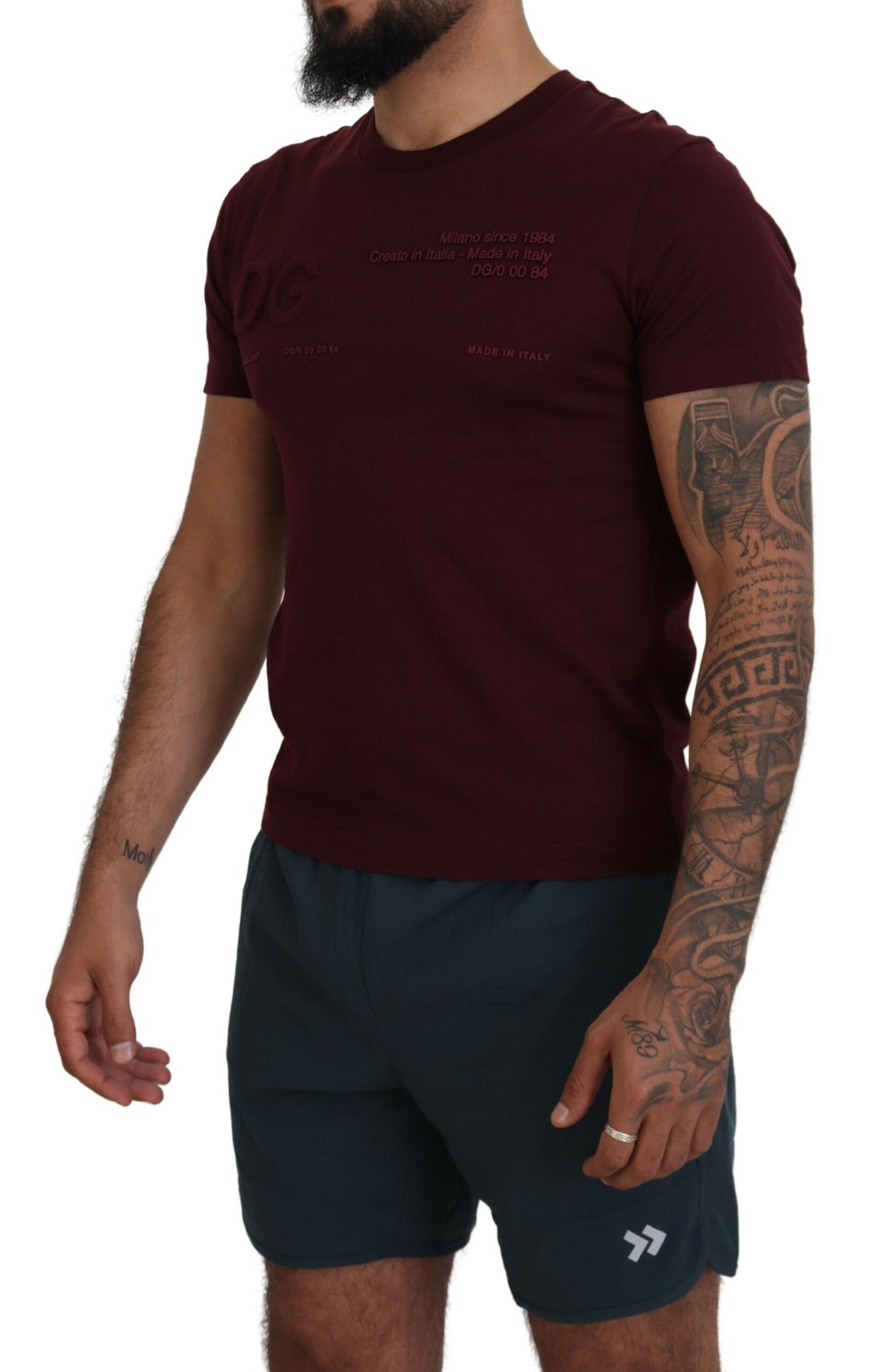 Dolce & Gabbana – Kastanienbraunes, bedrucktes T-Shirt mit kurzen Ärmeln für Herren