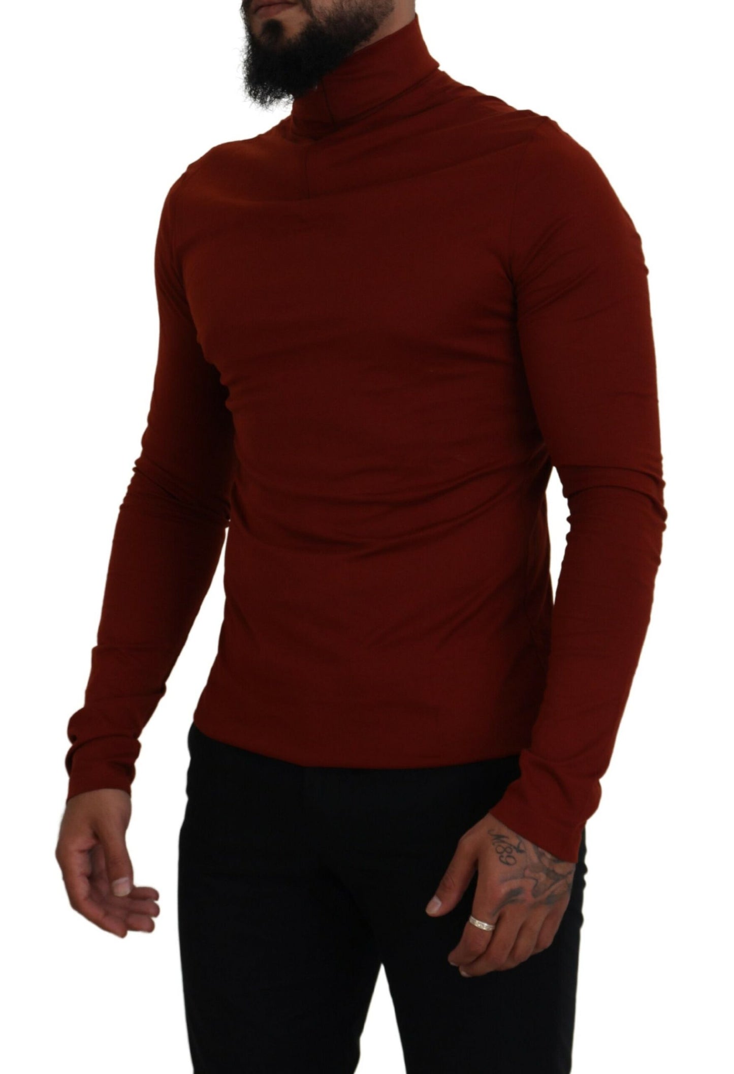 Dolce & Gabbana – Kastanienbrauner Rollkragenpullover aus Baumwolle mit Reißverschluss