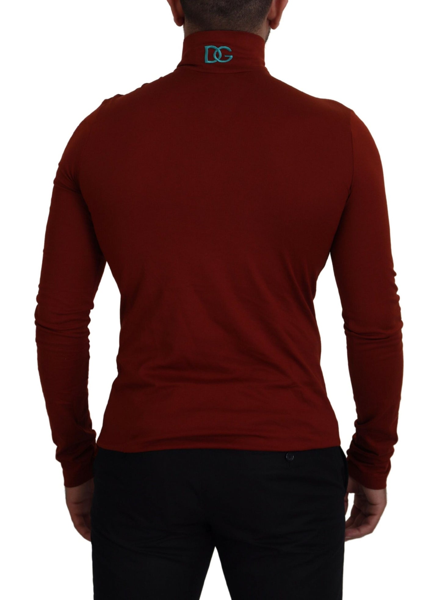Dolce & Gabbana – Kastanienbrauner Rollkragenpullover aus Baumwolle mit Reißverschluss