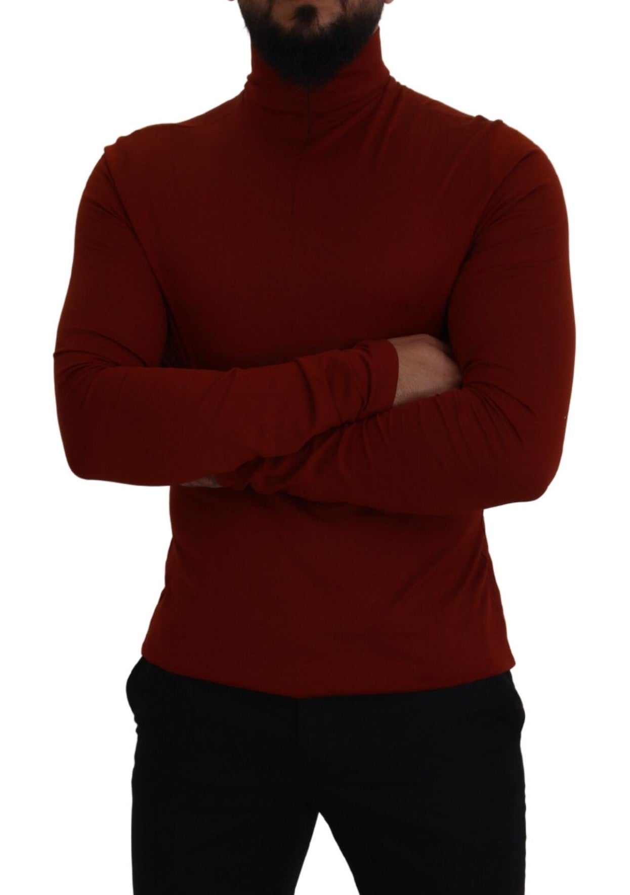 Dolce & Gabbana – Kastanienbrauner Rollkragenpullover aus Baumwolle mit Reißverschluss