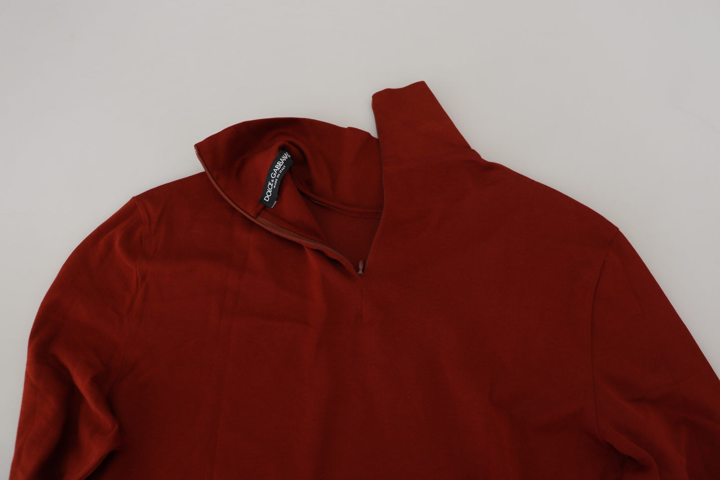 Dolce & Gabbana – Kastanienbrauner Rollkragenpullover aus Baumwolle mit Reißverschluss