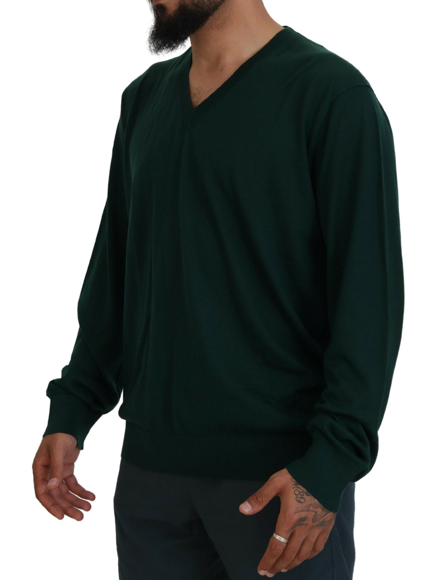 Dolce & Gabbana Grüner Kaschmirpullover mit V-Ausschnitt