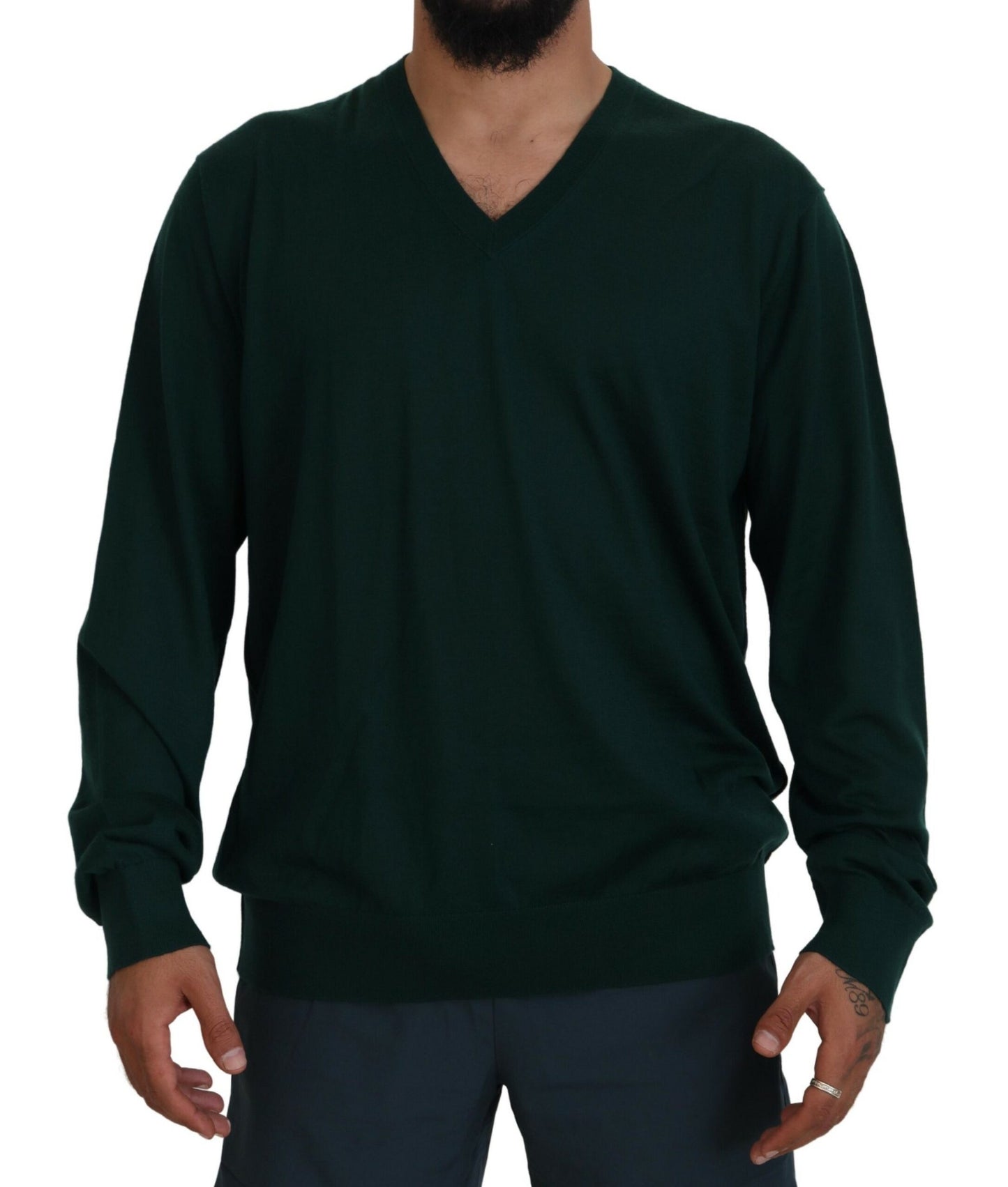 Dolce & Gabbana Grüner Kaschmirpullover mit V-Ausschnitt