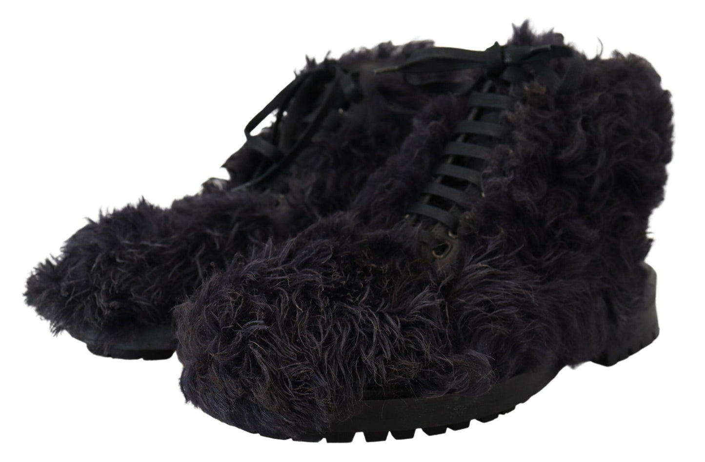Dolce & Gabbana – Schwarze Kampfstiefel aus Leder mit Lammfell