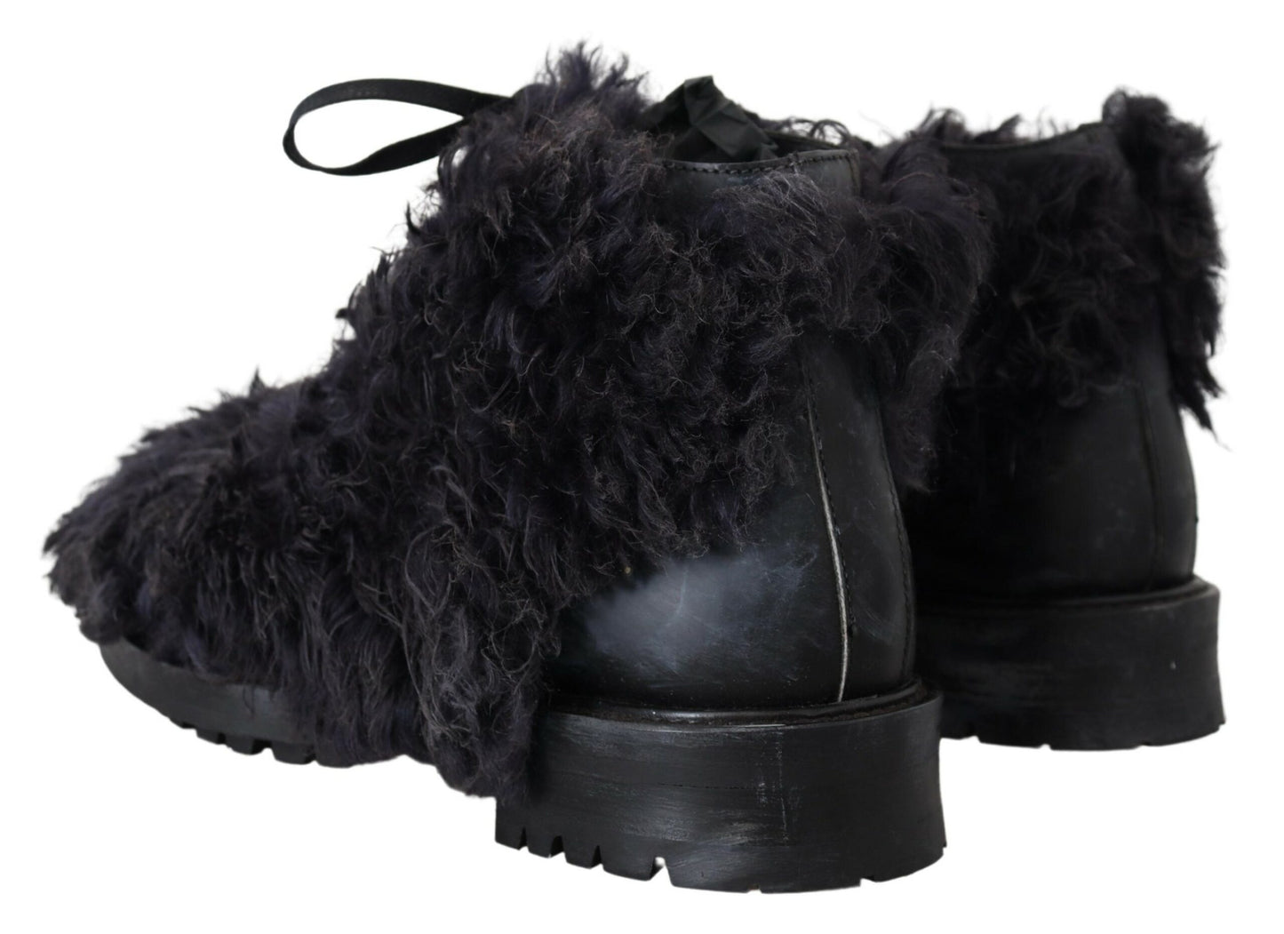 Dolce & Gabbana – Schwarze Kampfstiefel aus Leder mit Lammfell