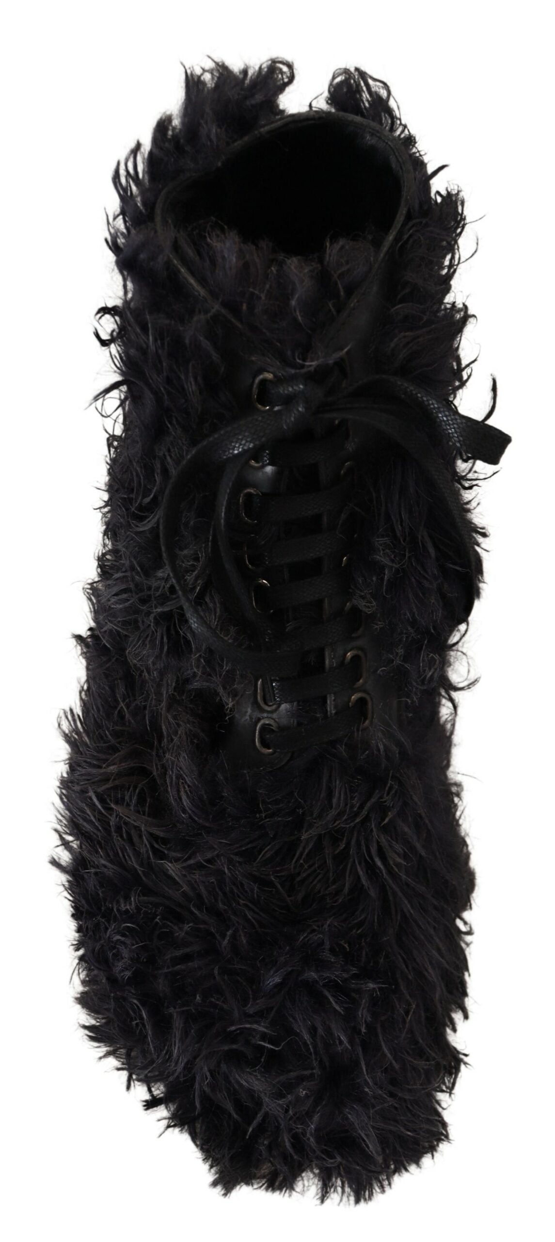 Dolce & Gabbana – Schwarze Kampfstiefel aus Leder mit Lammfell