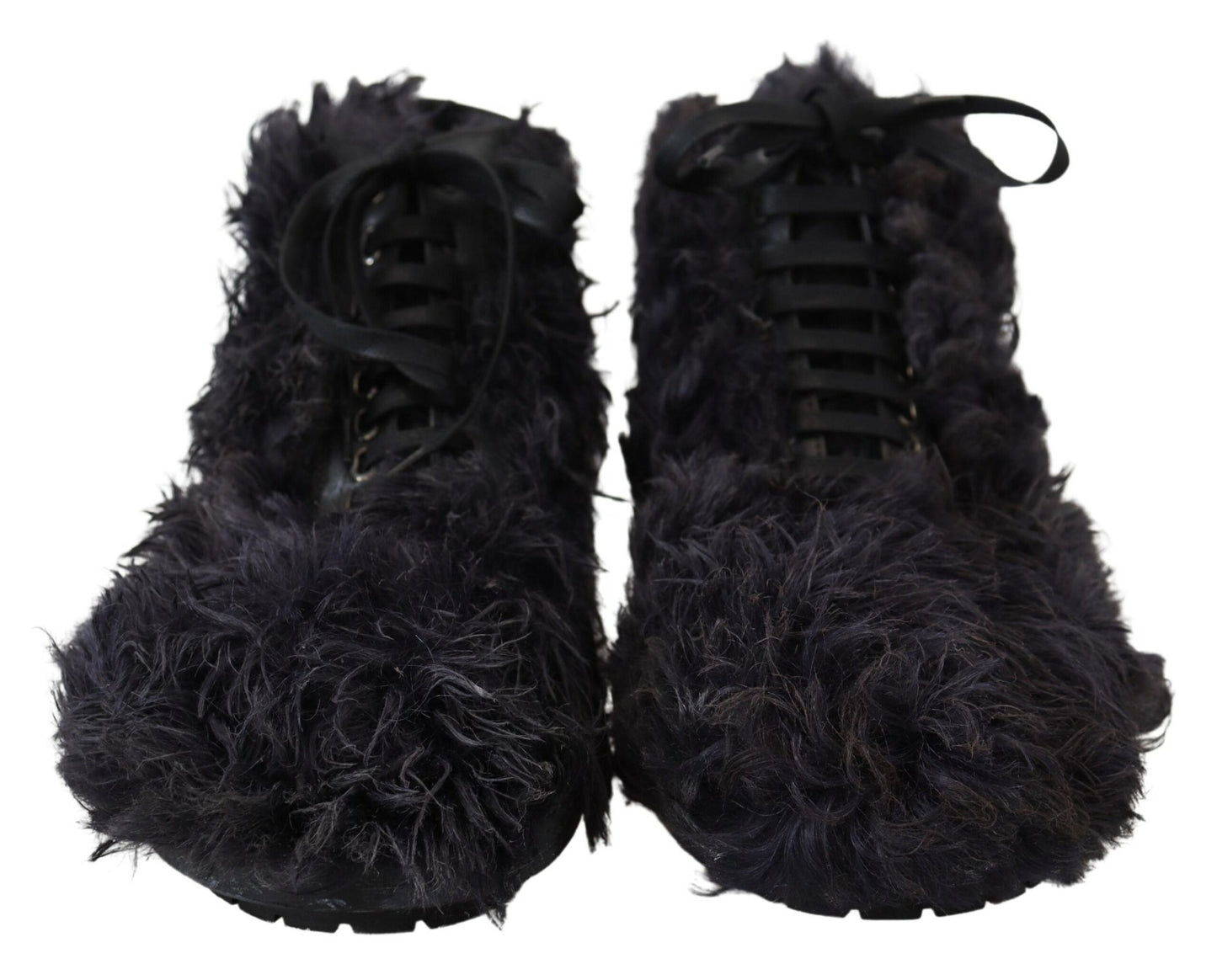 Dolce & Gabbana – Schwarze Kampfstiefel aus Leder mit Lammfell