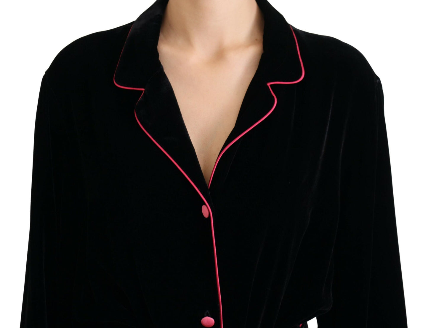 Dolce & Gabbana – Schwarze Viskose-Blazerjacke mit Knopf und Gürtel